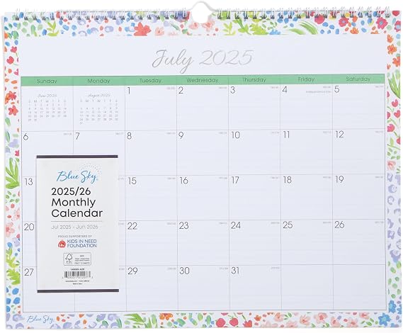Blue Sky 2025-2026 Monthly Academic Wall Calendar, 15"x12", Ditsy Dapple