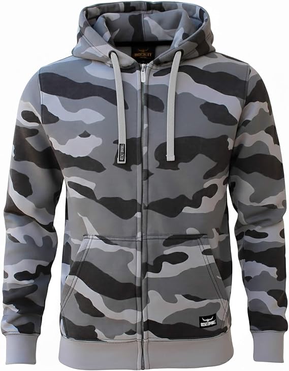 Rock-It Apparel Men's Heavy Hooded Sweatshirt Camouflage Design Zip Hoodie with Inner Lining Sizes S-5XL