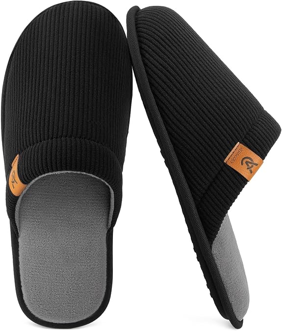 VeraCosy Men's Corduroy Slippers Memory Foam Non-slip Indoor House Shoes