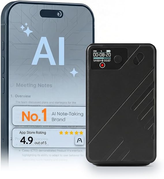 AI Voice Recorder Premium | Real-Time Transcription & AI Summaries | 256 Languages | Smart Recording Device for Meetings, Calls & Lectures | 64GB Storage | App Control