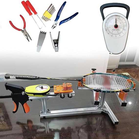 Badminton Racket Stringing Machine, DIY Racket Frame Threading Machine, Flat Pull Type Threading Machine, 6-Point Fixed 60lb Wire Stretcher Aluminum Alloy, for DIY Badminton Rackets, Squash, Tennis