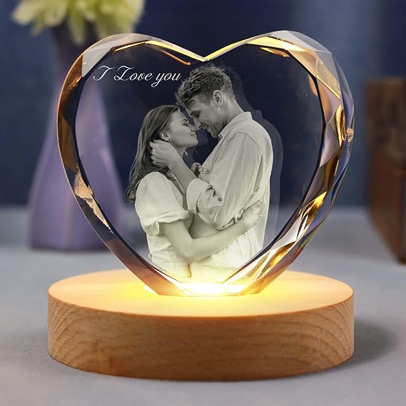 Personalised Photo Glass Glass Photo with Light Base Crystal Photo Glass Pictures Photo Gifts Personalised Gifts for Women Girlfriend Men Mum Dad Girls