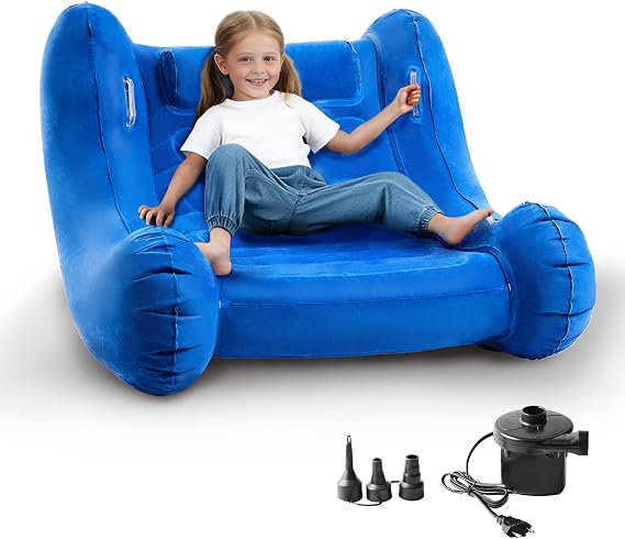 Inflatable Sensory Rocker Chair, Kids Rocking Chair with Pump & Handles for Autism ADHD SPD, Air Cloud Children Sensory Seat Soft Play Indoor, Blue