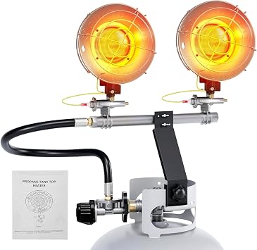30000 BTU Propane Heater Outdoor, Propane Tank Heater Attachment Double Tank Top Radiant Gas Heater With Tip-Over Protection, 3 Heat Settings, Safety Shut-Off Valve for Patio,Camp,Fish,Garage.