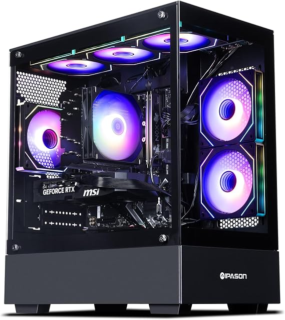 IPASON Gaming Desktop PC Ryzen5 9600X,Geforce RTX5060Ti,B650M,32GB DDR5,1TB NVMe,650W Gold PSU,Wi-Fi,6 Copper Tube Air Cooler,ARGB Fans Windows 11 Prebuilt Gaming Pc New Computer