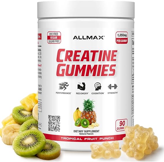 ALLMAX Creatine Gummies, Tropical Fruit Punch, 90 Count, 1250 mg