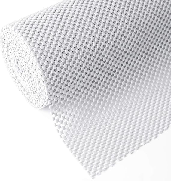 Shelf Cupboard Liner, Cabinet Drawer Liners Non Adhesive 12 Inches x 20 Feet for Kitchen Cabinets, Strong Grip Durable Non Slip for Storage Desks Kitchenware Tableware, Easy to Install, White