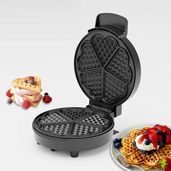 KEINVE Heart Waffle Maker, 750W Nonstick Double-side Heating Mini Heart Waffle Maker, Easy to Clean, Home Baking Machine
