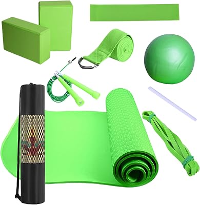 Yoga Kits for Home Workout - Yoga Blocks and Mat Set | Pilate Essentiall Kit | Exercise Mat with Blocks | Fitness Equipment for Women & Men Includes Latex Resistance Band Stretching Band