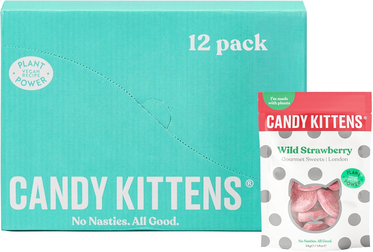 Sweets Jar, Candy Kittens Wild Strawberry, Packed with Fruit Juice & Natural Ingredients, Big Gourmet Flavours from Little Kittens, Vegan Sweets Full of Massive Fruit Juice - 350g JAR
