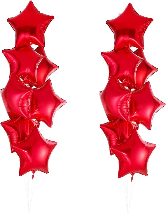18" Red Star-Shaped Foil Balloon Mylar Helium Balloons for Wedding Baby Shower Birthday Party Decorations, Pack of 20