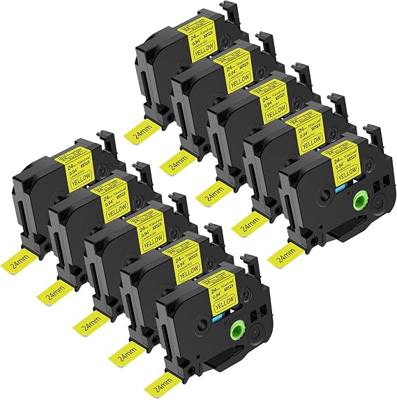 NineLeaf 10 Pack Compatible for Brother P-Touch TZ Tape 24mm 0.94 Laminated Black on Yellow TZe651 TZ-651 TZe-651 TZ651 1 inch Label Tape for PT-D600 PT-D610BT PT-P710BT PT-P750W PT-P910BT Label Maker