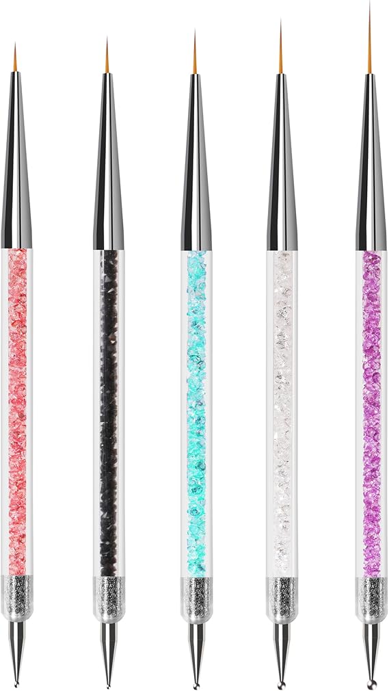 Nail Art Brushes, 5Pcs Nail Art Liner Brushes, Dotting Pen Tools, Nail Art Design Brush Set for Long Lines, Thin Details, Fine Drawing, Sizes 5/8/12/15/20mm