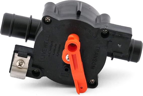 Flow-Rite MV-03-FN01 Livewell Control Valve System 3 (V3)(RECIRC, Empty, AUTO), Front Cable Entry, Orange Handle, 3/4" Barbed