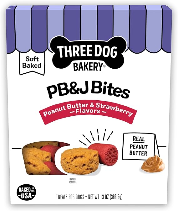 Three Dog Bakery PB&J Bites Treats for Dogs - 13 oz Bag