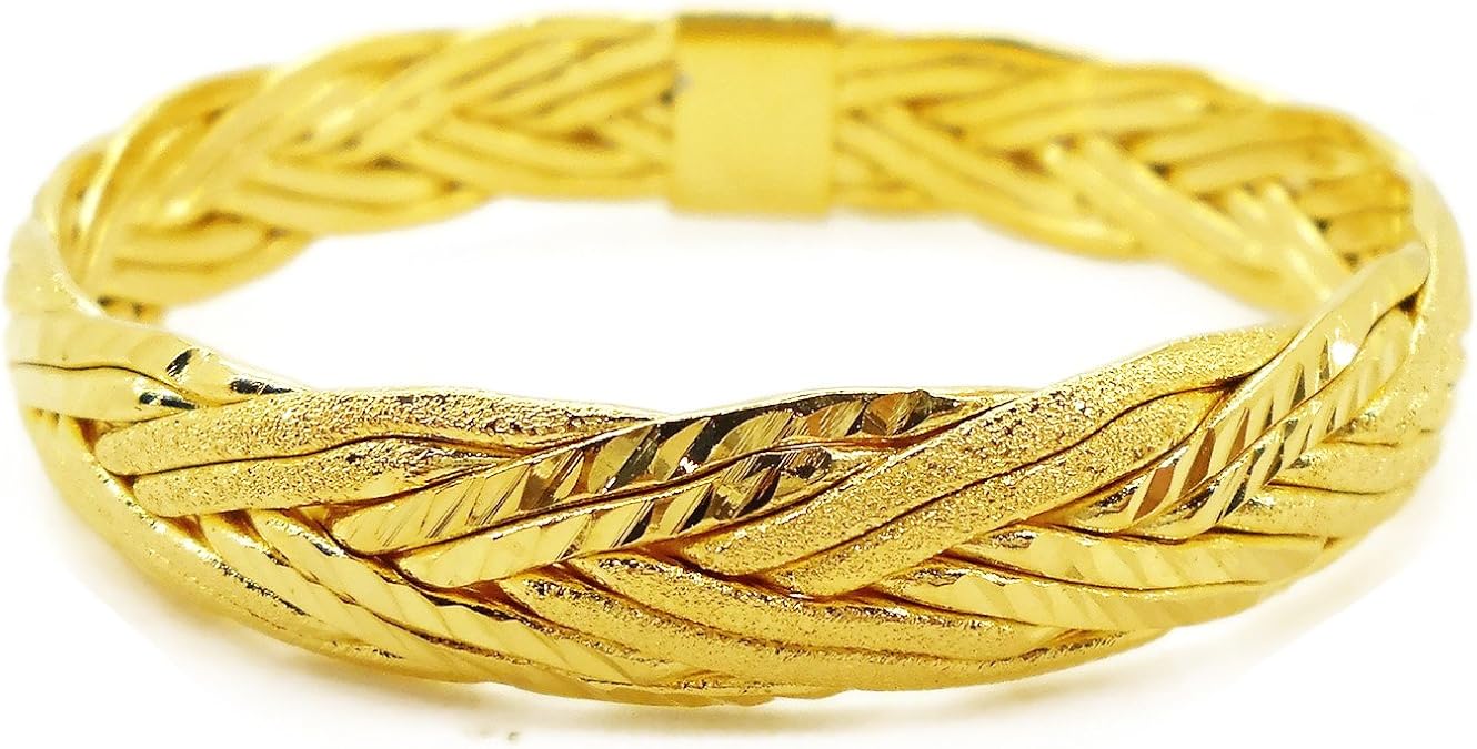 Braid Gold Plated Bangle 24k Thai Baht Yellow Gold Filled Bracelet Women Jewelry