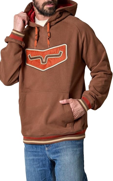 Kimes Ranch Mens Cannons Hooded Pullover with Tackle Twill Embroidered Applique, Kangaroo Pocket & Striped Rib Trim