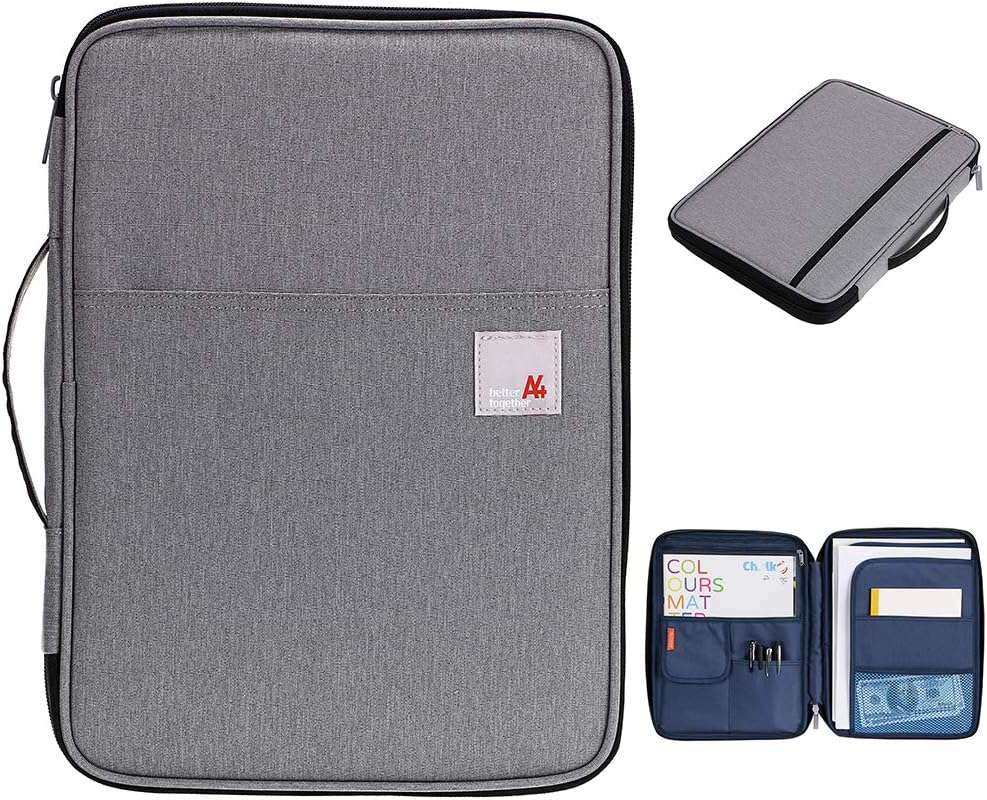 BSTKEY Multi-Functional A4 Document Bags Portfolio Organizer-Waterproof Travel Pouch Zippered Case for Ipads, Notebooks, Pens, Documents Grey