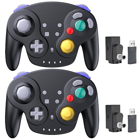2 Pack 2.4G Wireless GameCube Controller for Switch 1 2, NGC Console, Black
