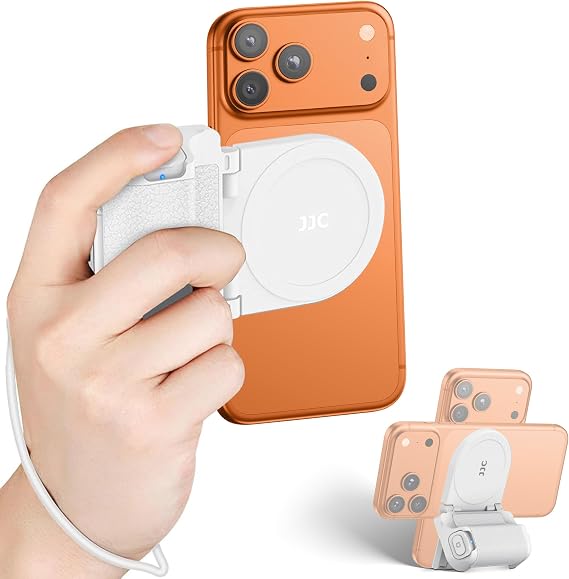 Magnetic Phone Camera Grip Shooting Holder w Wireless Shutter Remote White