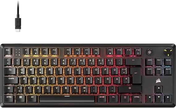 Corsair K70 CORE TKL RGB Mechanical Tenkeyless Gaming Keyboard - Pre-Lubricated MLX Red v2 Linear Switches - SOCD - Dual Layer Sound Dampening - ABS Keycaps - QWERTZ DE - Black