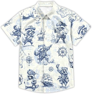 Boys Funny Hawaiian Shirt Tropical Beach Casual Summer Shirt Short Sleeve Button Down Tops Unisex 4-14 Years