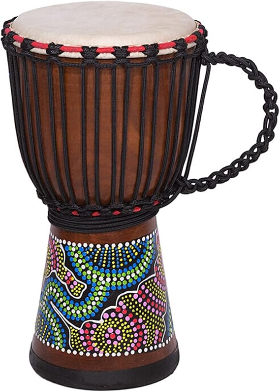 TSTS African Drum African Drummer Drum Mahogany Handmade Whole Wood Hollowed Goatskin Tambourine 8 Inches