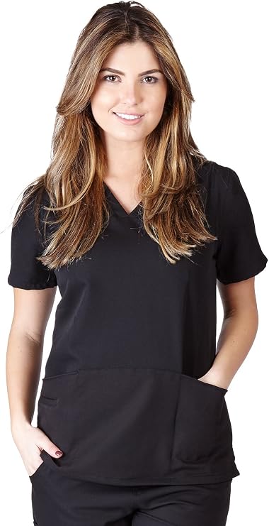 Ultra Soft Scrubs - Womens Two Pocket Scrub Top, Black 38784-X-Small