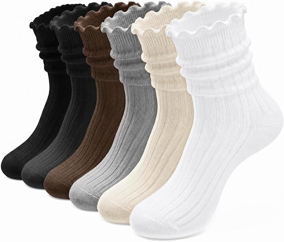 Loritta 6 Pairs Womens Ruffle Socks, Frilly Cotton Crew Socks