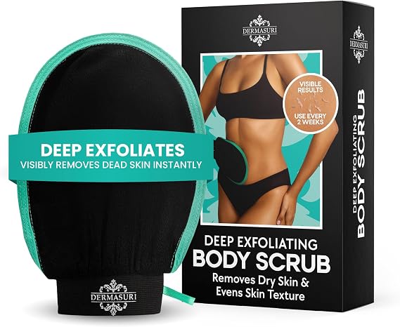 Dermasuri Exfoliating Body Scrubber Glove, Exfoliating Glove, Black (1 Pk)
