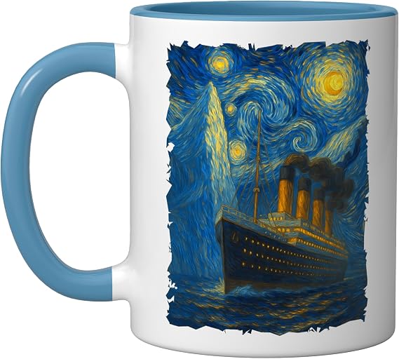 Van Gogh Titanic Starry Night Ceramic Mug, Blue/White, 11oz
