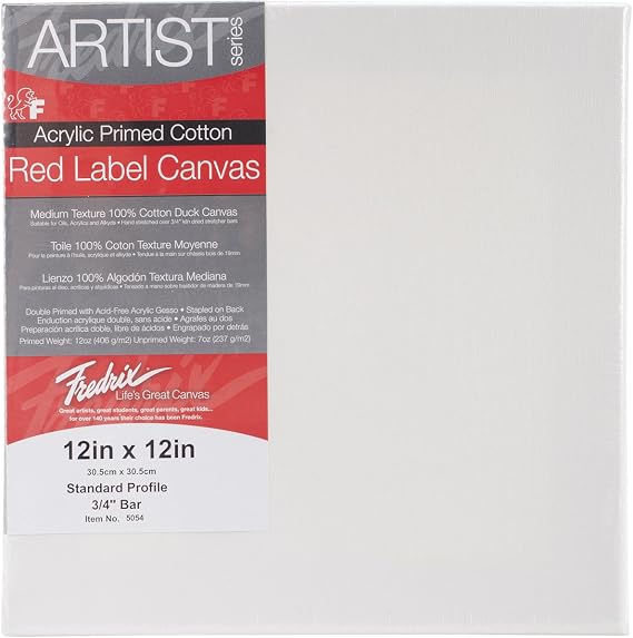 Fredrix Red Label Stretched Canvas, 12 x 12 inches, 1 Canvas