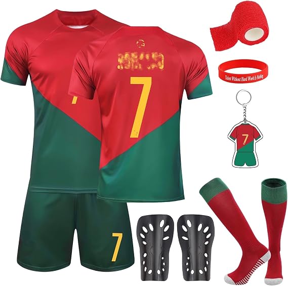Football Kit Training Set - Soccer Jersey, Training Accessories, Socks, Guard Plate, Keychain for Boys and Girls