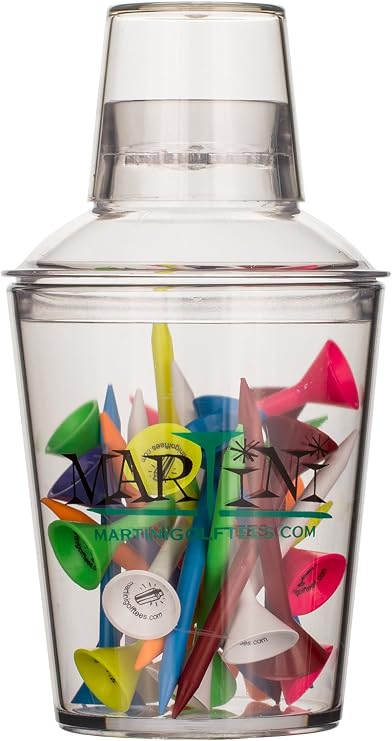 Martini Golf Tees DMT005 Small Shaker with 3-1/4" Durable Plastic Tees, Assorted Colors
