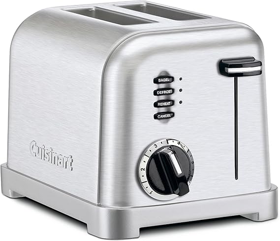Cuisinart 2-Slice Toaster, 1.5" Wide Slots, Stainless Steel | Compact toaster for bagels & bread with extra-wide slots, 6 shade settings, defrost/reheat & high lift lever, CPT-160ES