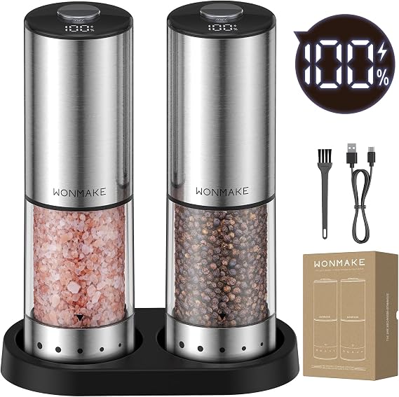 Electric Salt and Pepper Grinder Set with Storage Base, Type-C Rechargeable