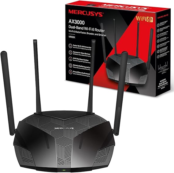 MERCUSYS MR80X Dual Band WiFi 6 Router AX3000Mbps,High Speed Wireless Gaming Router for Xbox, PS4,Steam & 4K Streaming with 4 High Gain Antennas,Support VPN Sever,3 Gigabit LAN Ports,Qualcomm Chipset