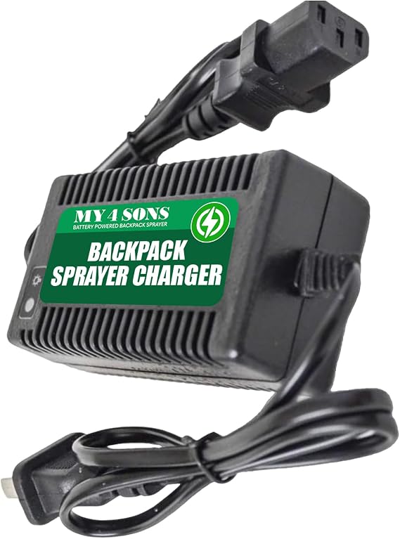 My4Sons Automatic Battery Charger Compatible with White Tank M4 Backpack Sprayer - Portable Power Supply Charge Maintainer - Power Adapter for Lawn and Garden Maintenance, Water Pressure and More