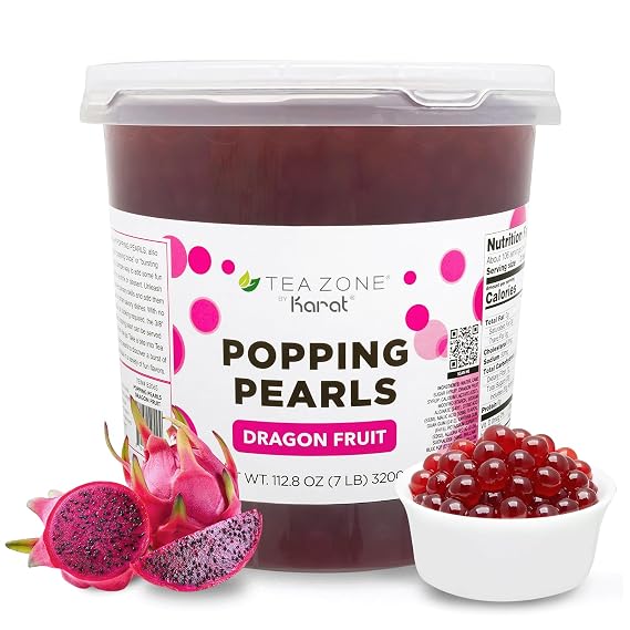 Tea Zone [7 Pounds] Dragon Fruit POPPING PEARLSTM for Boba Tea Beverages, Sweets, Ice Cream Topping | B2065