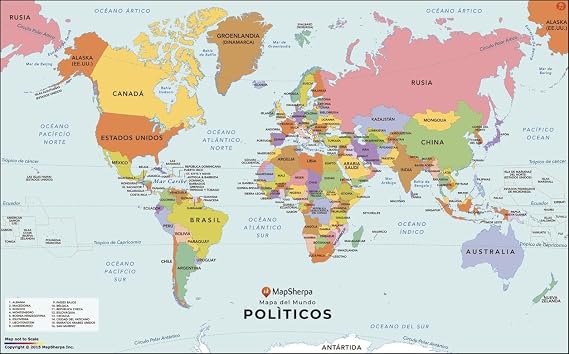 World Map with Countries in Spanish - Compact - 26 x 16 inch Poster - Art Quality Print on Polypropylene