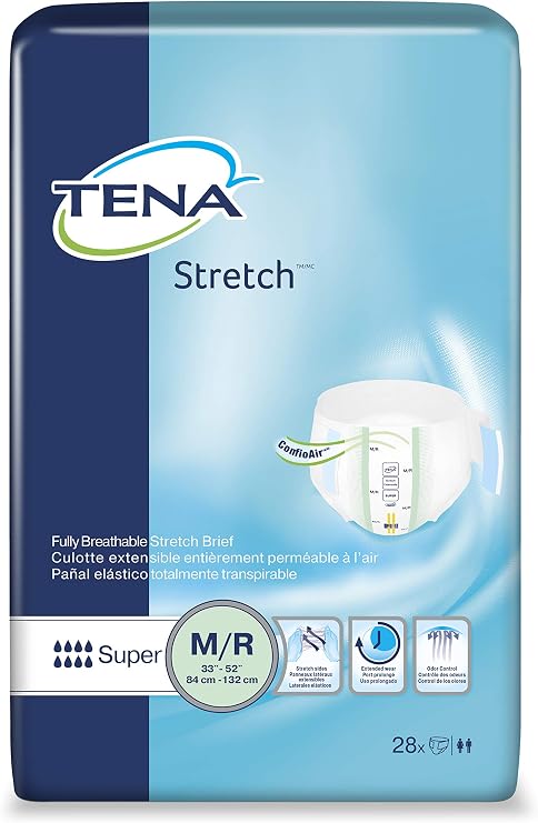 Tena Stretch Unisex Adult Incontinence Brief Super, Medium | Disposable, Heavy Absorbency