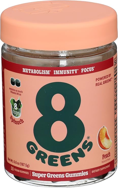 8Greens Daily Greens Gummies, Peach, 50 Count