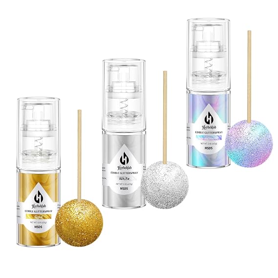 Edible Glitter Spray Set - 3 Colors Iridescent Gold & White Food Grade Shimmer Powder, Metallic Edible Spray Glitter for Cakes, Cookies, Chocolate & Strawberries, 5g/Bottle