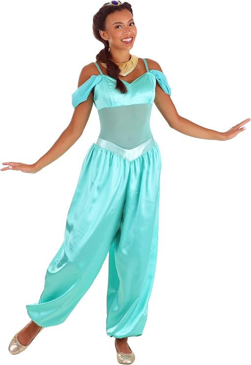Disney Aladdin Jasmine Costume for Women - Arabian Princess Bodysuit, Pants, Headband & Necklace - Officially Licensed