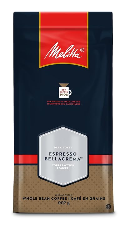 Melitta Espresso, BellaCrema, Dark Roast, Whole Coffee Beans, 2 Pound Bag