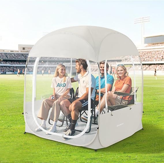 Raynesys Sports Tent for 1-4 Person, Instant Weather Proof Clear View Bubble Tent, Portable & Foldable Pop Up Tents Shelter with Carry Bag for Watching Sports Events, Camping, Fishing, Beige