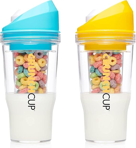 CRUNCHCUP Bundle & Save on Two Portable Cereal Tumblers - No Spoon, No Bowl, It's Cereal on the Go [Blue & Yellow]