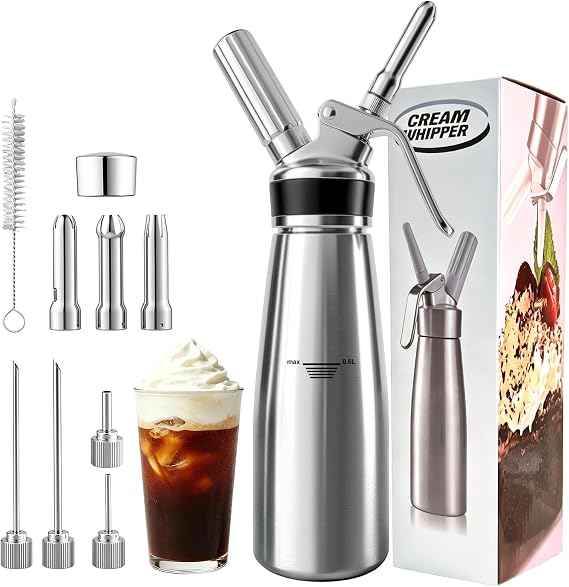 500ml Aluminum Whipped Cream Dispenser for Coffee, Keto Desserts, Cold Foam
