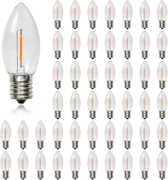 50 Pack C9 Led Replacement Christmas Light Bulb, 0.6W C9 Shatterproof Led Bulbs for Christmas String Light, E17 Intermediate Base, Commercial Grade Light Bulbs, Warm White 2200K