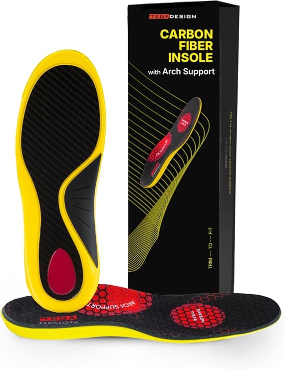 Carbon Fiber Insole with Arch Support Plantar Fasciitis, Flat Feet, Heel Pain, Overpronation Relief, Running & Sports - Memory Foam & Breathable Fabric - Deep Heel Cup